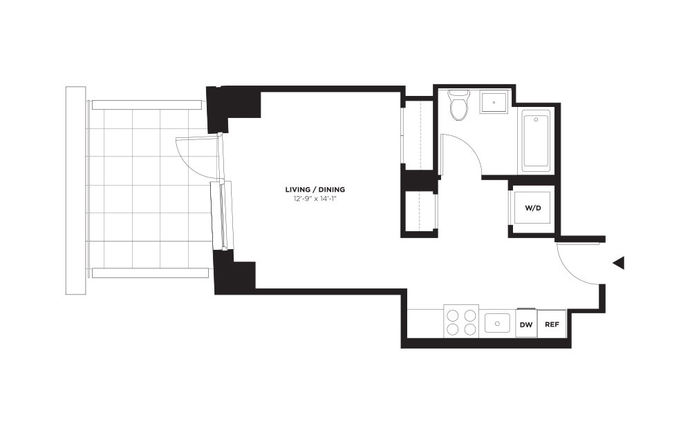 Unit C / Floor 10 - 21 - Studio floorplan layout with 1 bathroom and 429 square feet (With Terrace)