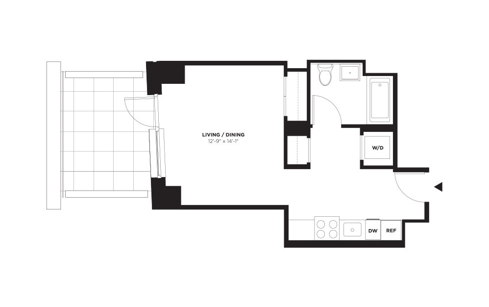 Unit C / Floor 10 - 21 - Studio floorplan layout with 1 bath and 429 square feet. (With Terrace)