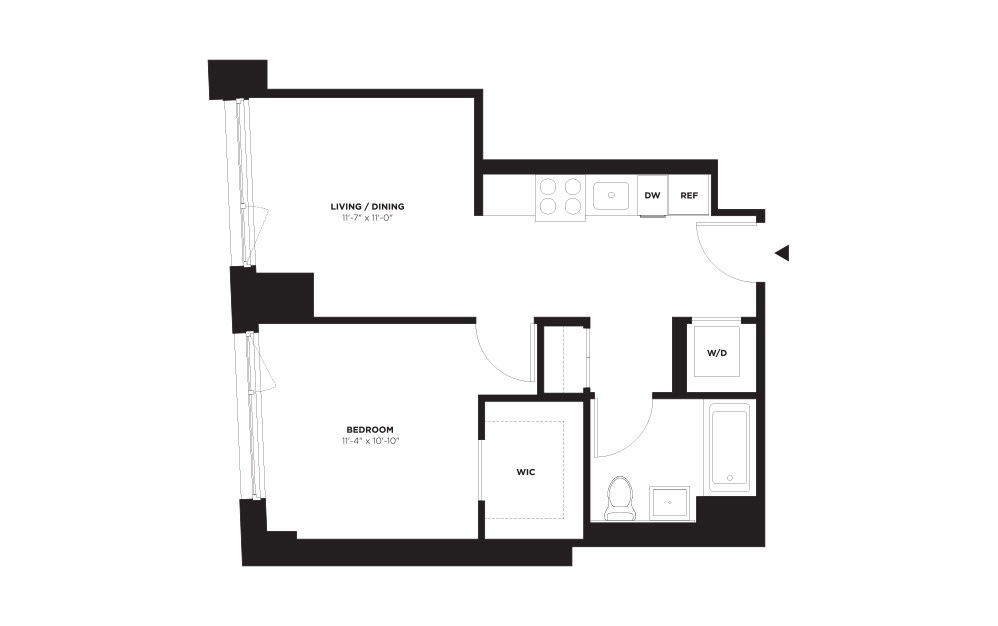 Unit B / Floor 10 - 21 - 1 bedroom floorplan layout with 1 bath and 579 square feet. (Without Terrace)