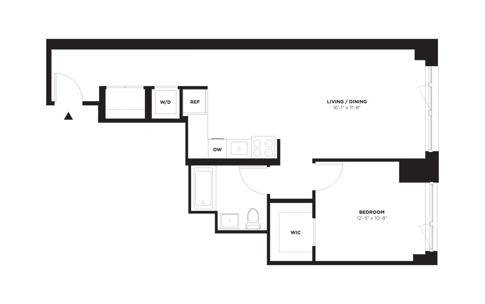 Unit G / Floors 7-9 - 1 bedroom floorplan layout with 1 bath and 691 square feet.