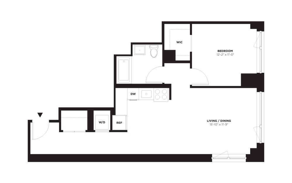 Unit A / Floors 11-17 + 19-21 - 1 bedroom floorplan layout with 1 bath and 765 square feet.