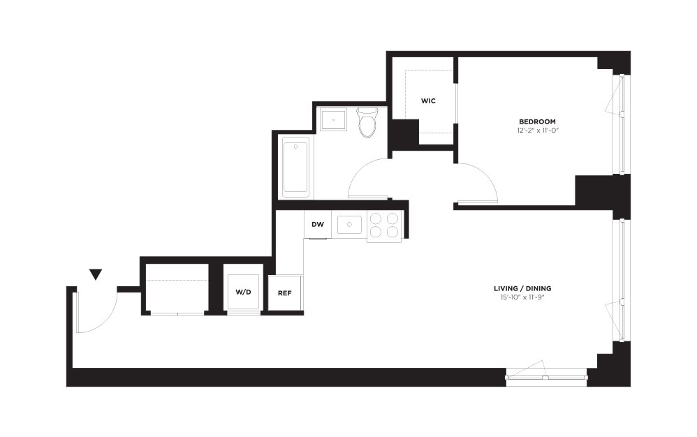 Unit A / Floors 11-17 + 19-21 - 1 bedroom floorplan layout with 1 bathroom and 765 square feet