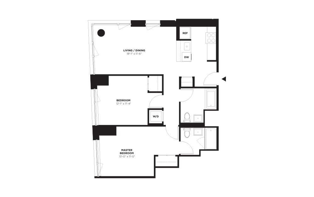 Unit C / Floor 22 - Penthouse - 2 bedroom floorplan layout with 2 bathrooms and 984 square feet