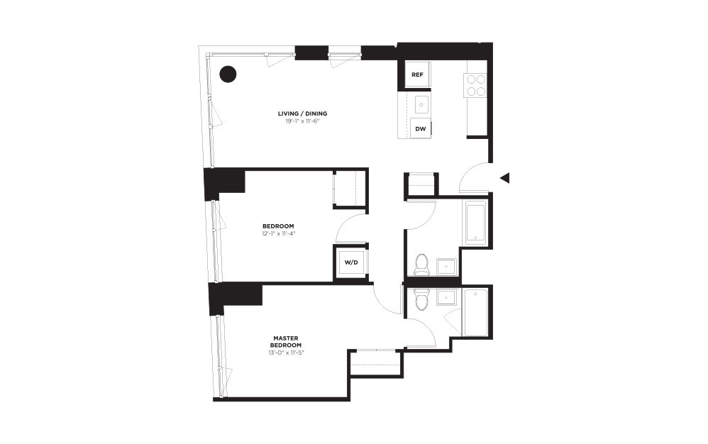 Unit C / Floor 22 - Penthouse - 2 bedroom floorplan layout with 2 baths and 984 square feet.