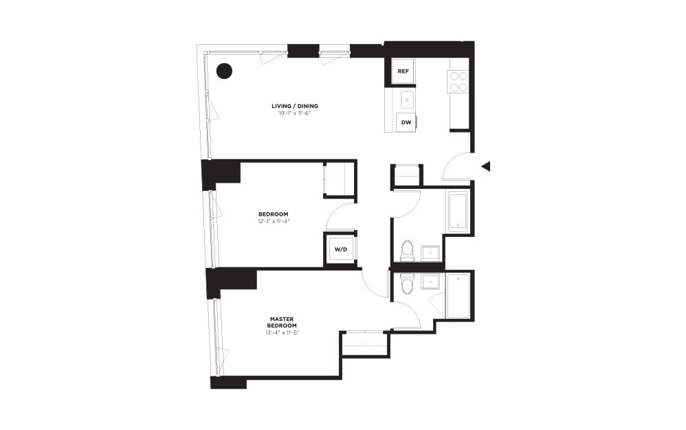 Unit D / Floor 10 - 21 - 2 bedroom floorplan layout with 2 bathrooms and 985 square feet