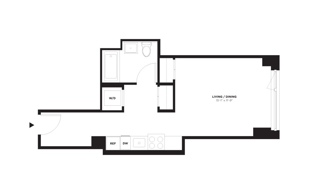 Unit H / Floors 2-9 - Studio floorplan layout with 1 bath and 504 square feet.
