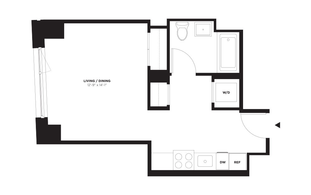 Unit C / Floor 10 - 21 - Studio floorplan layout with 1 bath and 429 square feet. (Without Terrace)