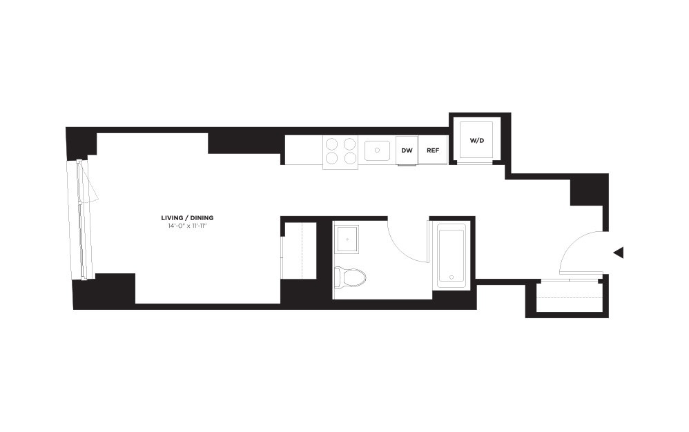 Unit C / Floor #9 - Studio floorplan layout with 1 bath and 438 square feet.
