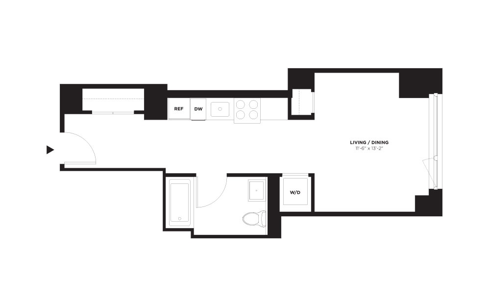 Unit J / Floor #9 - Studio floorplan layout with 1 bathroom and 445 square feet