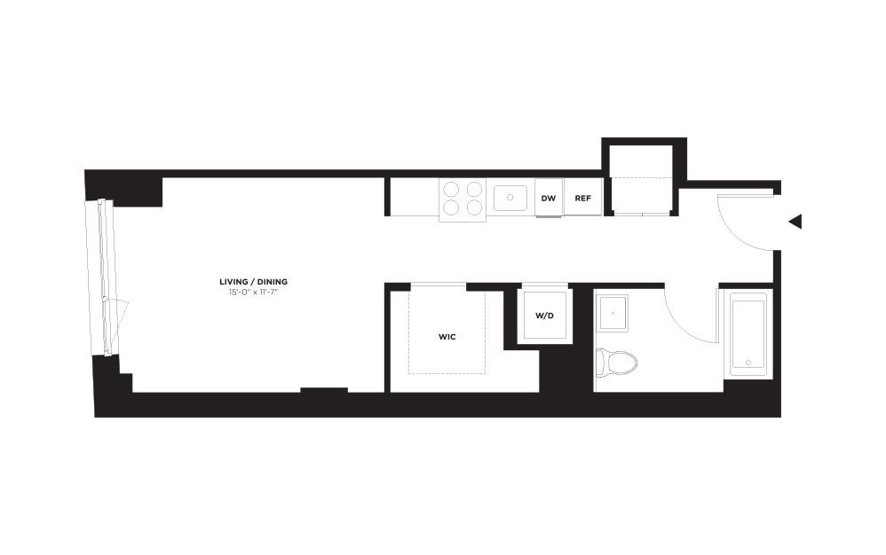 Unit B / Floors 2-9 - Studio floorplan layout with 1 bathroom and 492 square feet