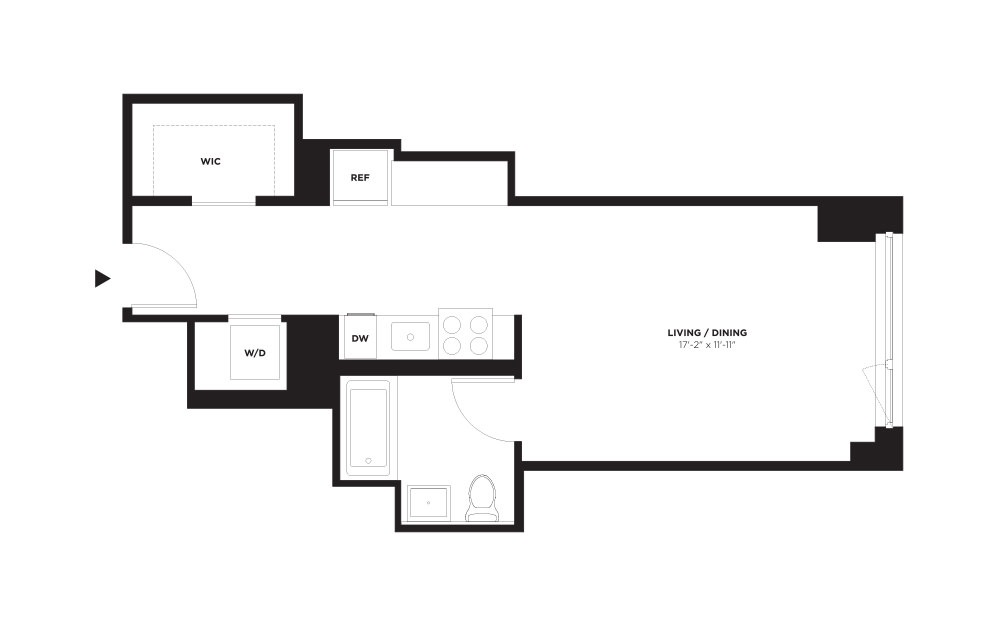 Unit F / Floors 10-21 - Studio floorplan layout with 1 bathroom and 510 square feet