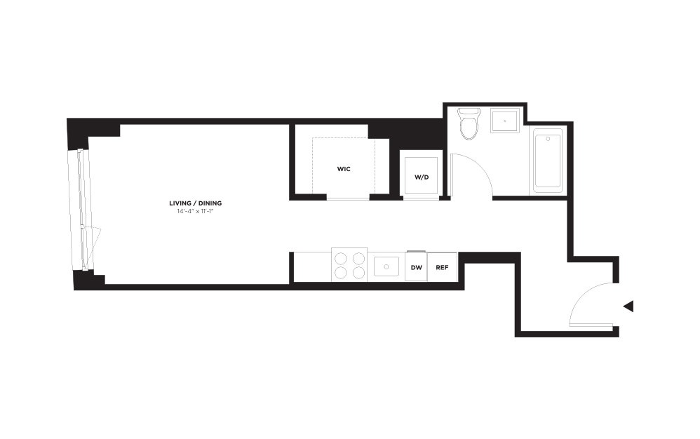 Unit D / Floors 2-9 - Studio floorplan layout with 1 bathroom and 443 square feet